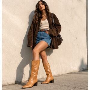 Spaziomoda Bologna Italian Leather Mid Calf Boots Tan Pointed Toe Size 40